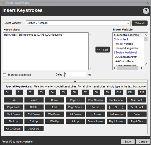 Insert Keystrokes- Automation Anywhere Interview Questions - Edureka
