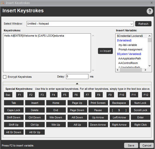 Automation Anywhere Insert Keystrokes - Automation Anywhere Examples - Edureka