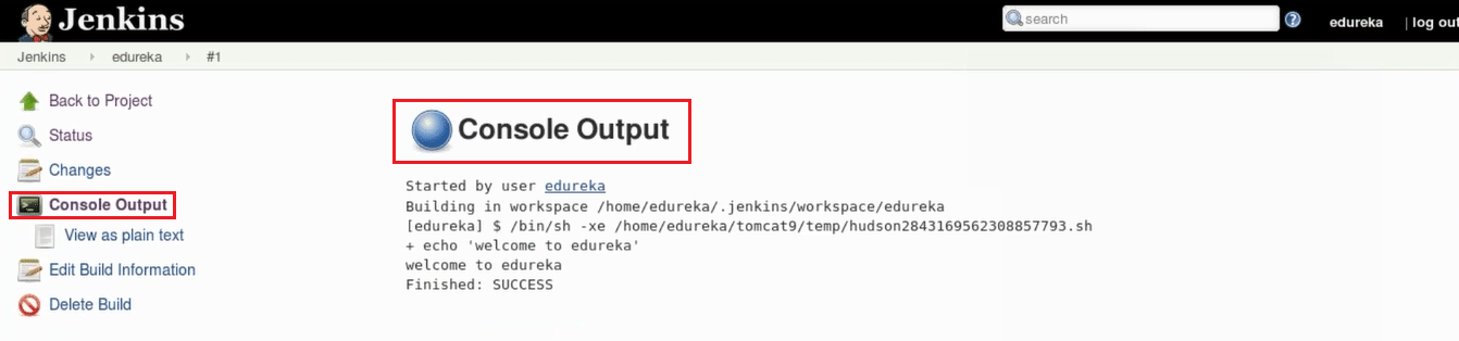 Console Output - Jenkins Tutorial - Edureka