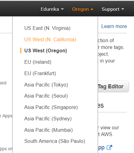 Select AWS Region - AWS EC2 Tutorial - Edureka