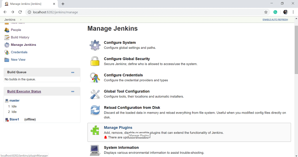 manage jenkins homepage 