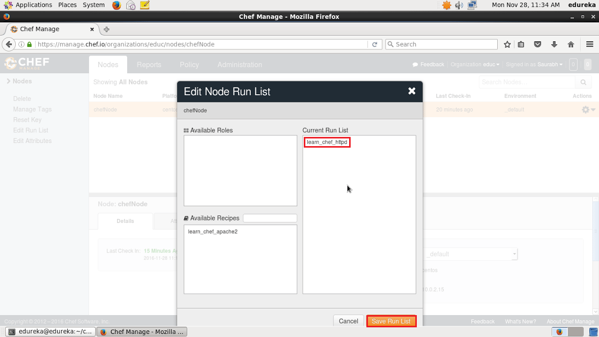 Current Run List - Install Chef - Edureka