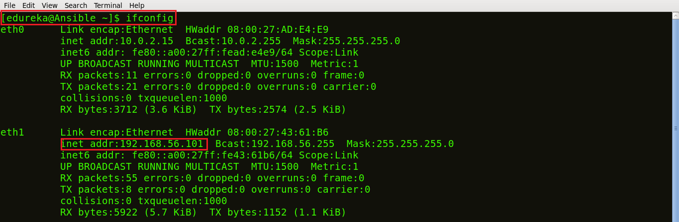 Ifconfig - Install Ansible - Edureka