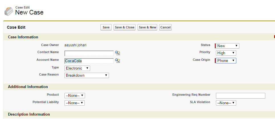 New case in Salesforce Service Cloud - Edureka