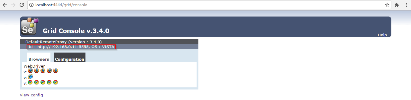 selenium grid console - selenium grid
