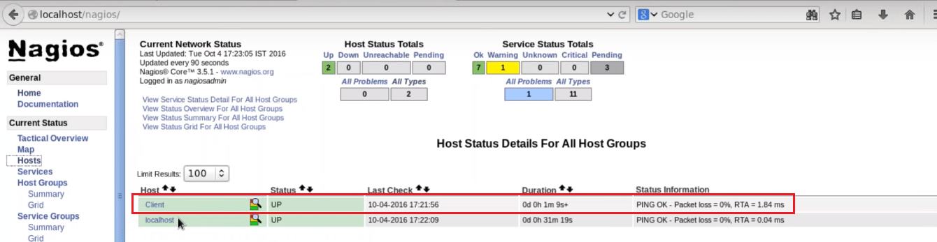 Added Remote Hosts - Nagios Tutorial - Edureka