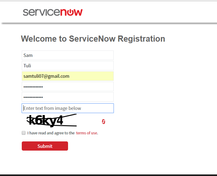 Registration Form- servicenow developer instance - Edureka