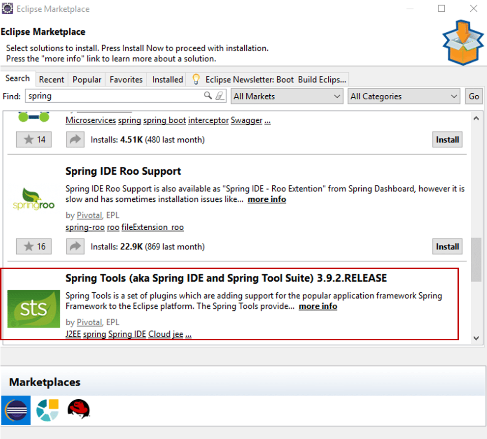 Snapshot Of Eclipse Marketplace - Install SpringBoot Eclipse For Microservices - Edureka