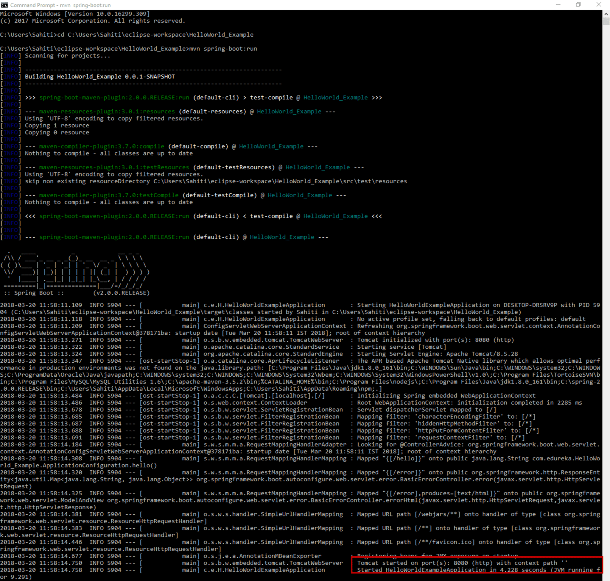 Snapshot Of How To Run Spring Project In CLI - Install SpringBoot Eclipse For Microservices - Edureka