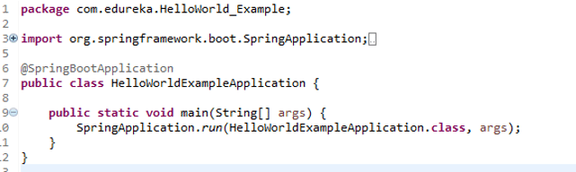 Snapshot Of Main Class Of Spring Project - Install SpringBoot Eclipse For Microservices - Edureka