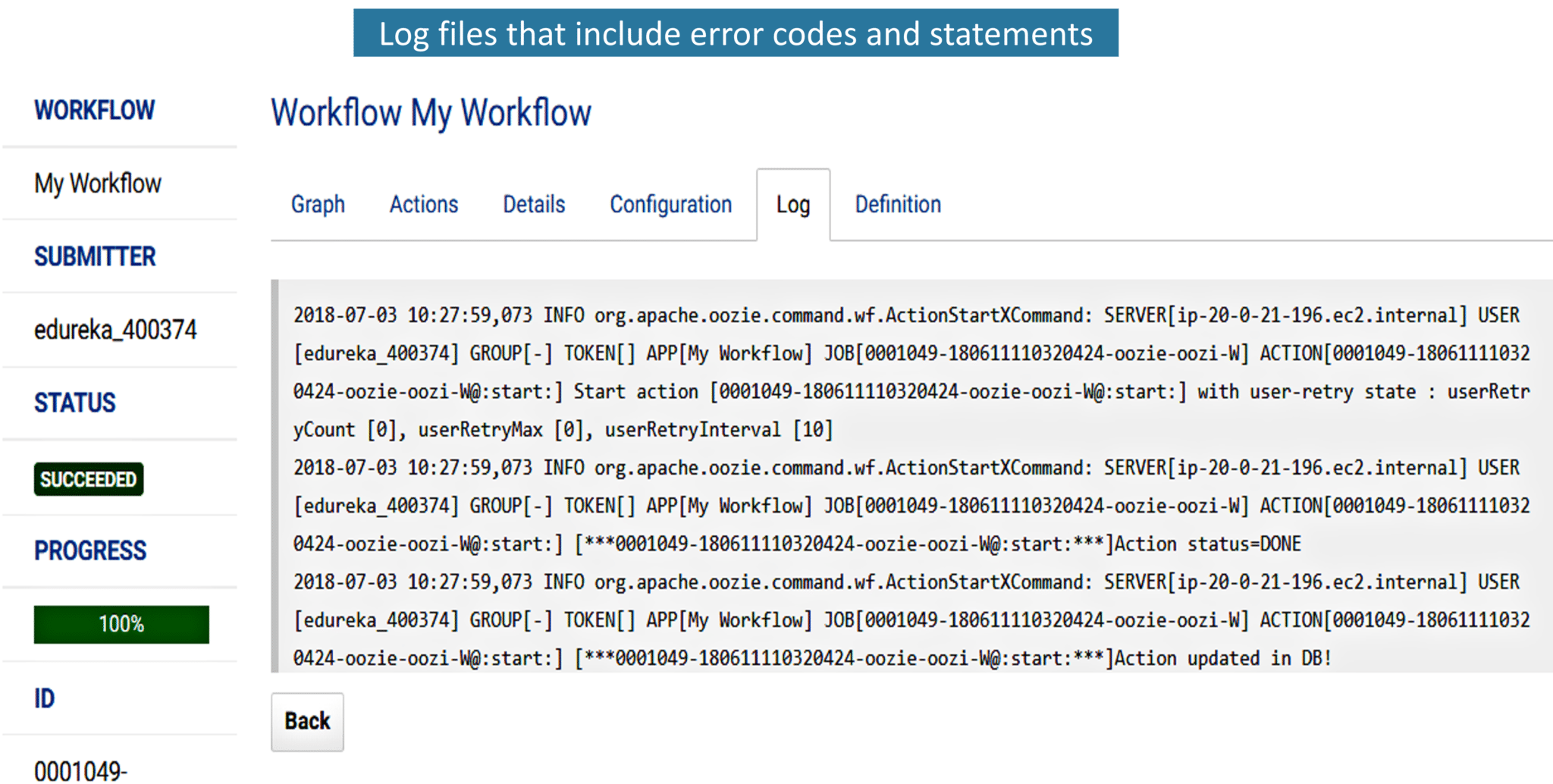  Fig: Log file that contains error codes and error statements