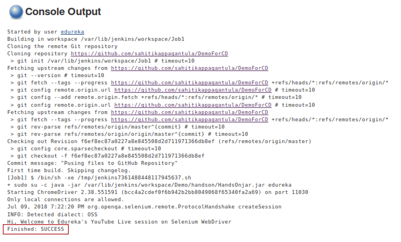 Output of Hands-On - Continuous Deployment - Edureka