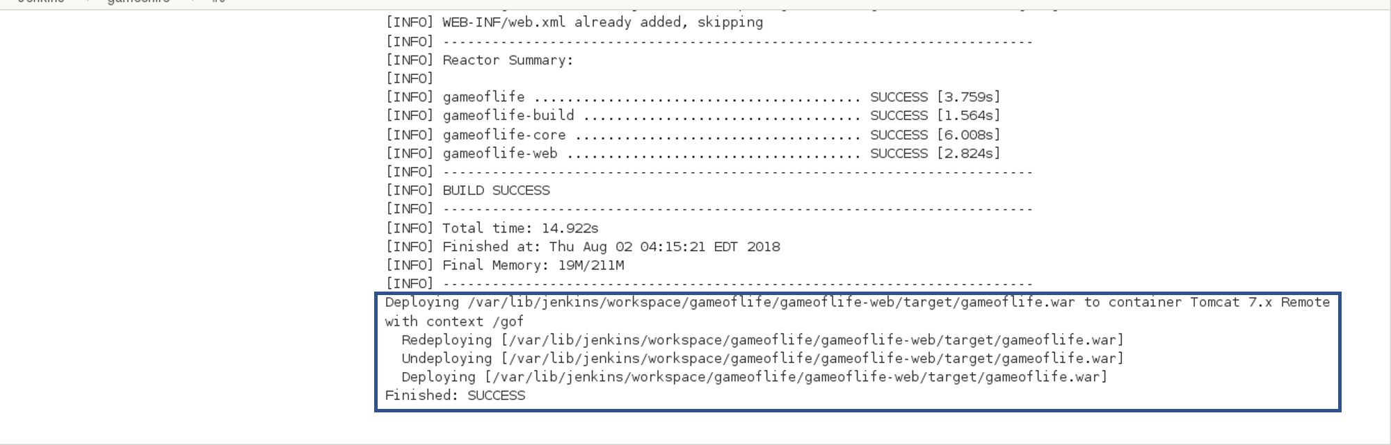 Deploy Output - Continuous Delivery - Jenkins