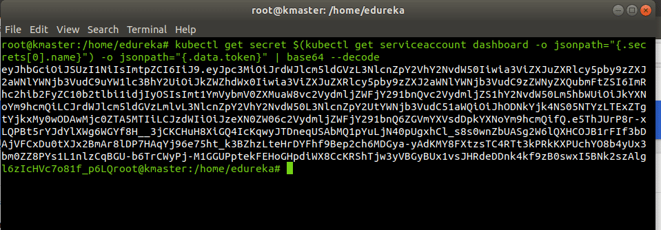 token - Kubernetes dashboard - Edureka 4
