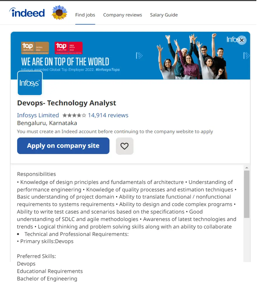 DevOps Technology Analyst- Infosys