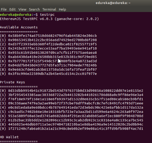 TestRPC - Truffle Ethereum tutorial - Edureka