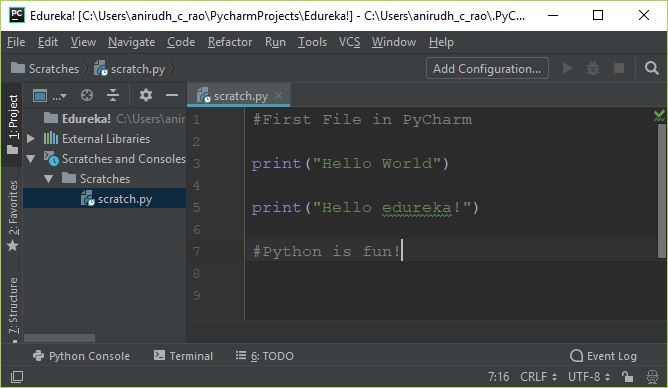 First Program - PyCharm Tutorial - Edureka