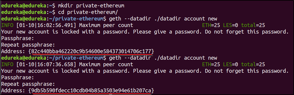 Creating account - Ethereum Private Network tutorial- Edureka