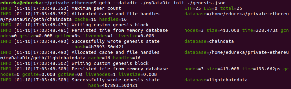 Instantiating Data Directory - Ethereum Private Network tutorial - Edureka