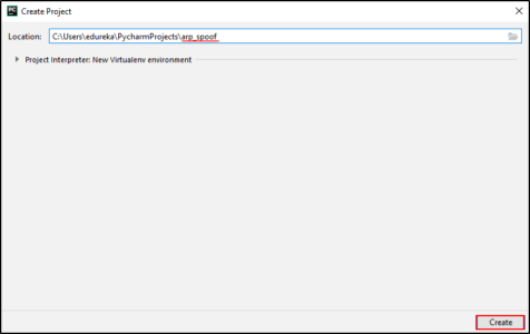 new project pycharm - arp spoofing - edureka