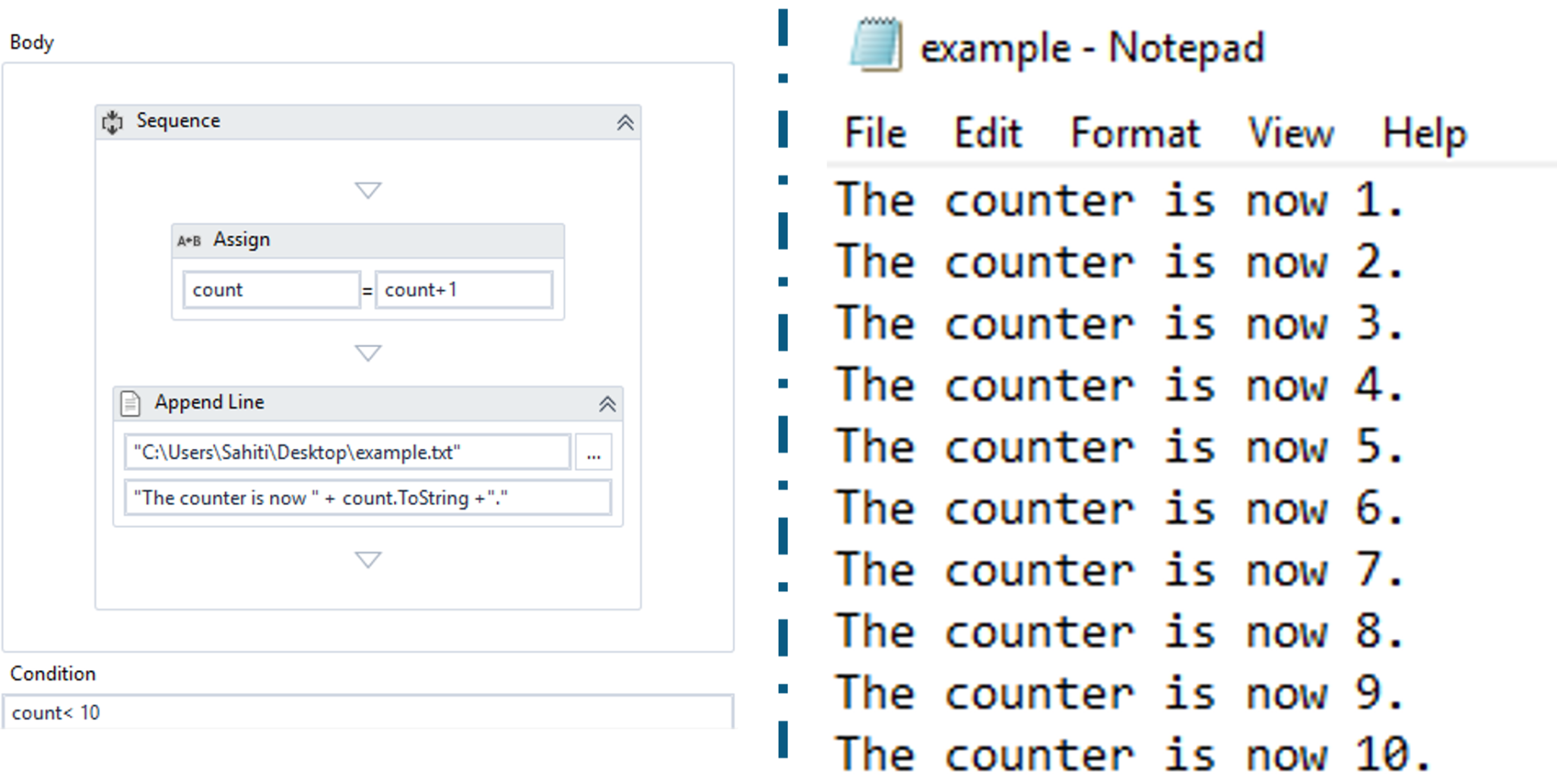 Final Flow of Do-While Loop and Output - Variables,Data Types and Activities in UiPath - Edureka