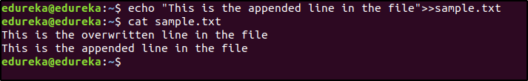 redirection operator append - linux interview questions - edureka
