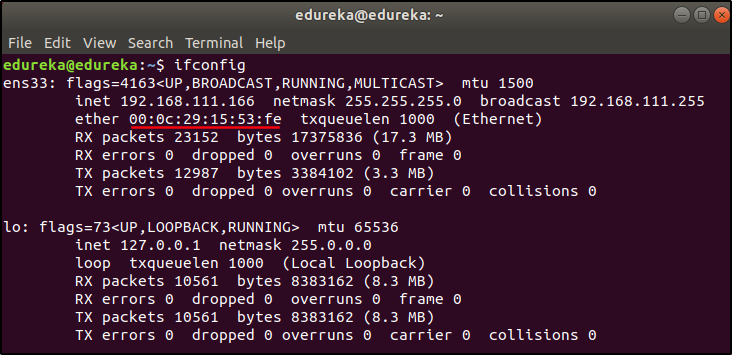 ifconfig - macchanger - edureka