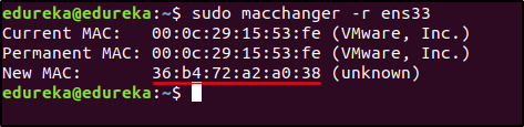 mac changed - macchanger - edureka