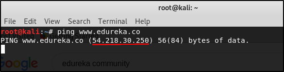 ping edureka community - footprinting - edureka