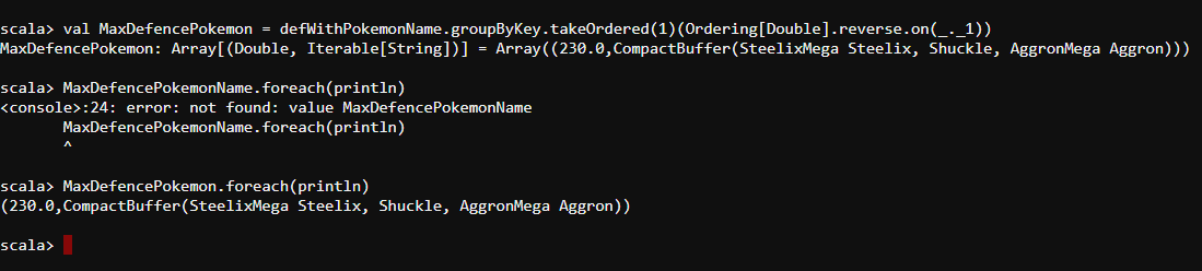 GroupBy to find max defence pokemon name-RDD usin Spark