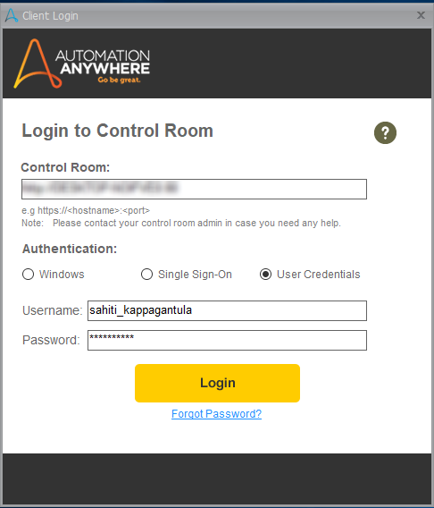 Login To Client - Automation Anywhere Control Room - Edureka
