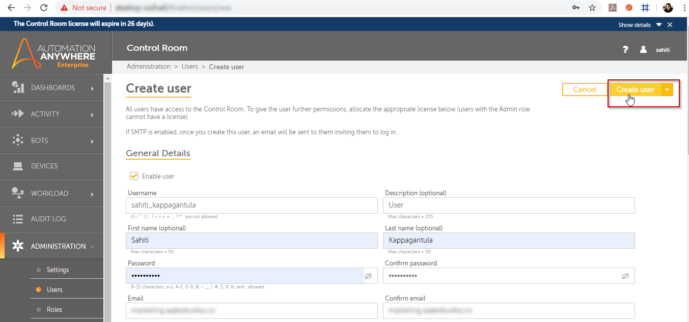 User - Automation Anywhere Control Room - Edureka