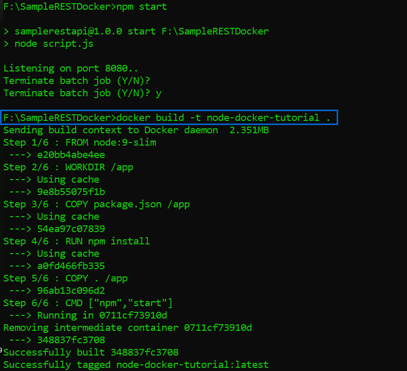 docker output - Node.js Docker Tutorial - Edureka