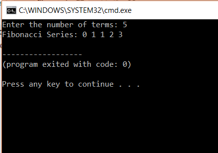 Output - Fibonacci Series in C - Edureka