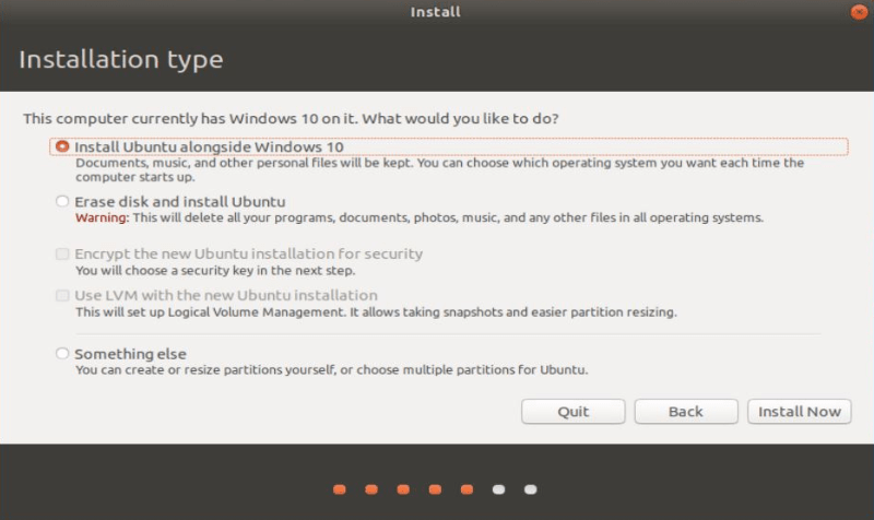 installation type - Dual Boot Ubuntu Windows 10 - edureka