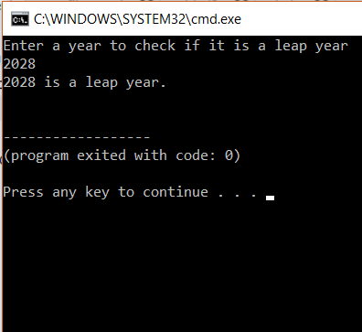 Output - leap year in c - Edureka