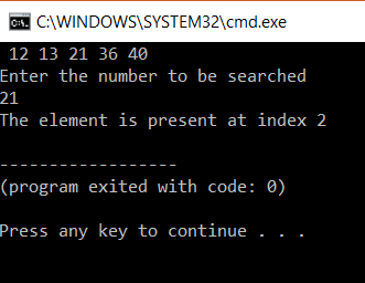 Output - Binary Search In C - Edureka