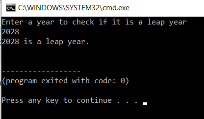 Output - Leap Year Program In C - Edureka