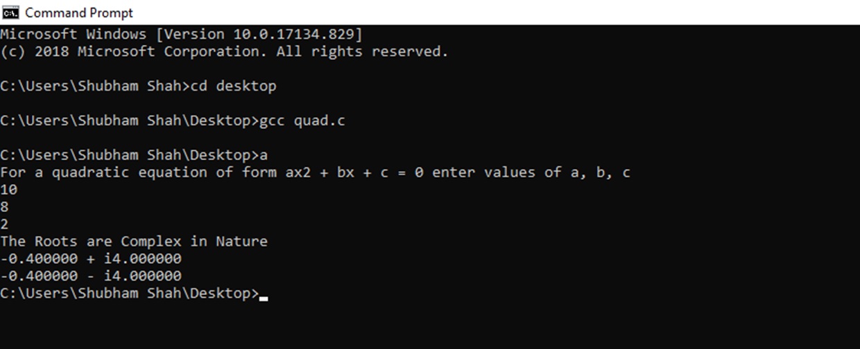 output- quadratic equation in c - Edureka