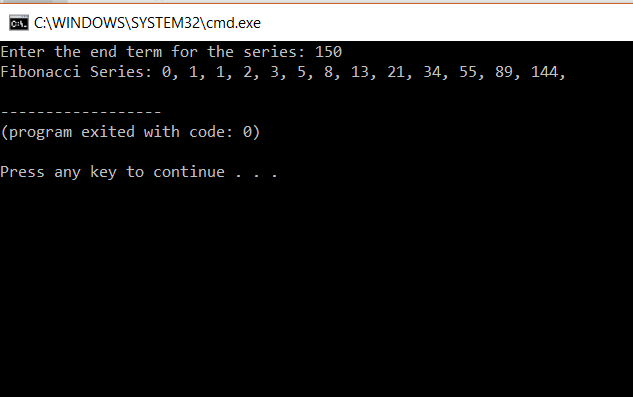 Output - Fibonacci Series in C - Edureka