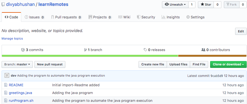 first push displayed on github