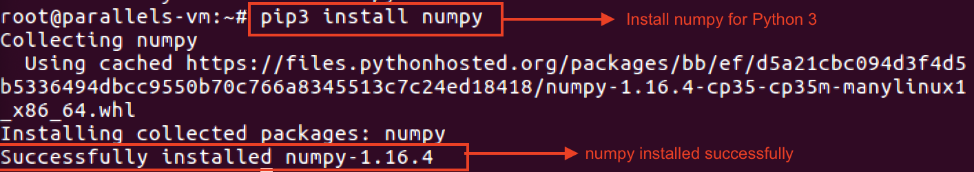 Output- Numpy installation - Edureka