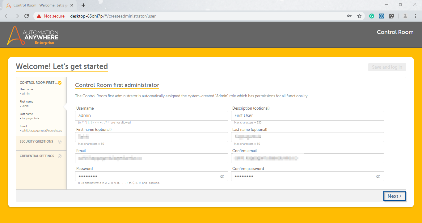 Configure Admin - Automation Anywhere Installation - Edureka