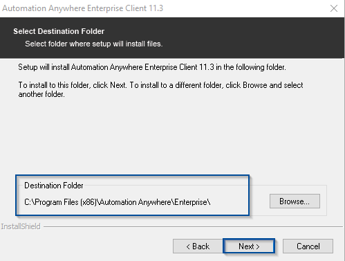 Destination Folder - Automation Anywhere Installation - Edureka