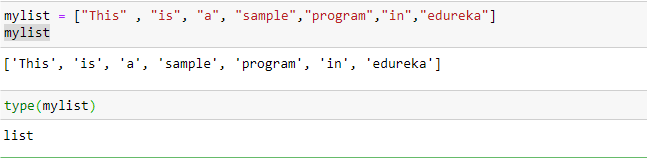 Output 1- Conversion of list to strings- Edureka