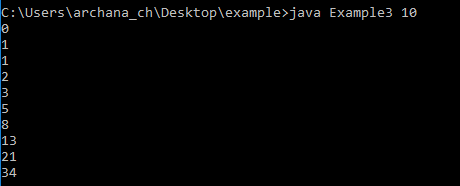fibonacciseries - java command line arguments - edureka