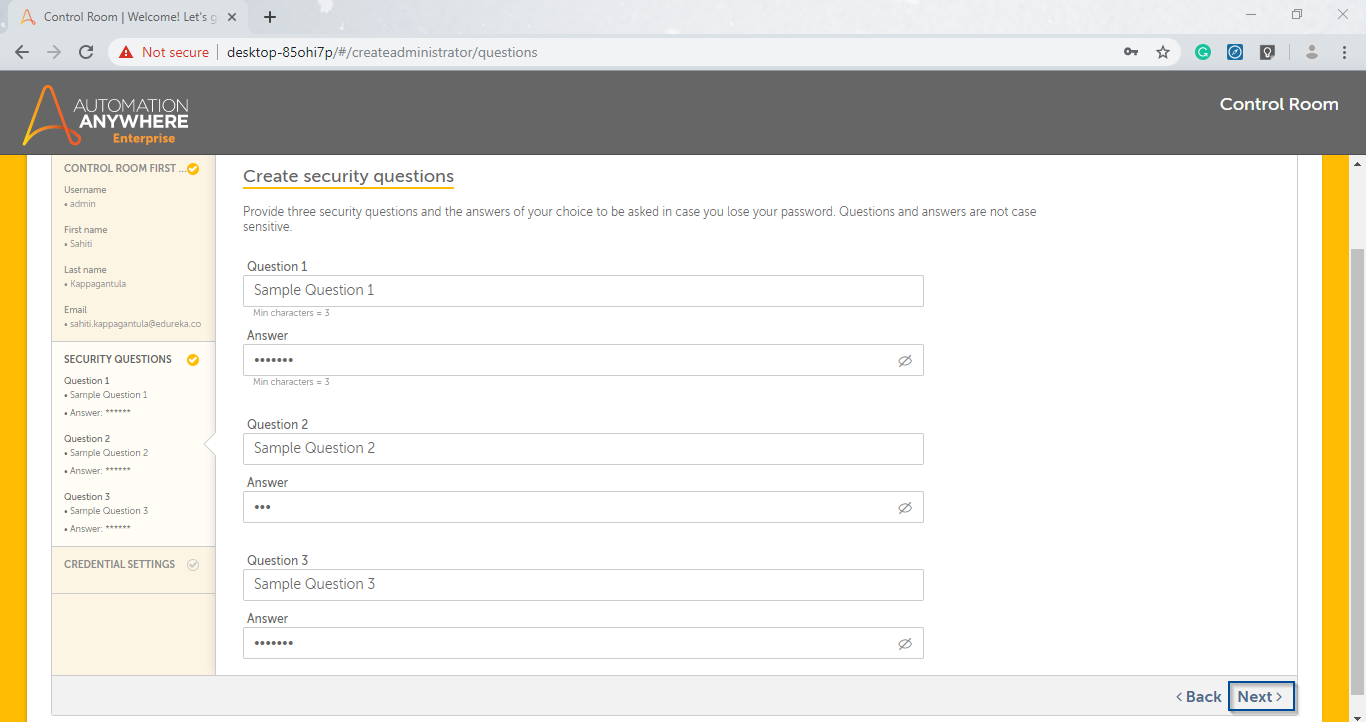 Security Questions - Automation Anywhere Installation - Edureka