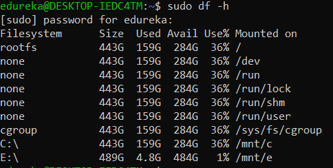 $ sudo df -h