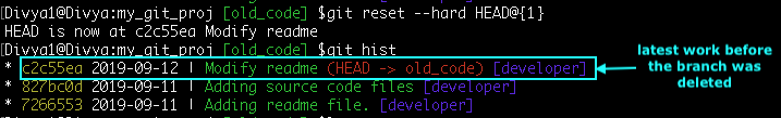 restore deleted work on the branch from reflog- common git mistakes -Edureka