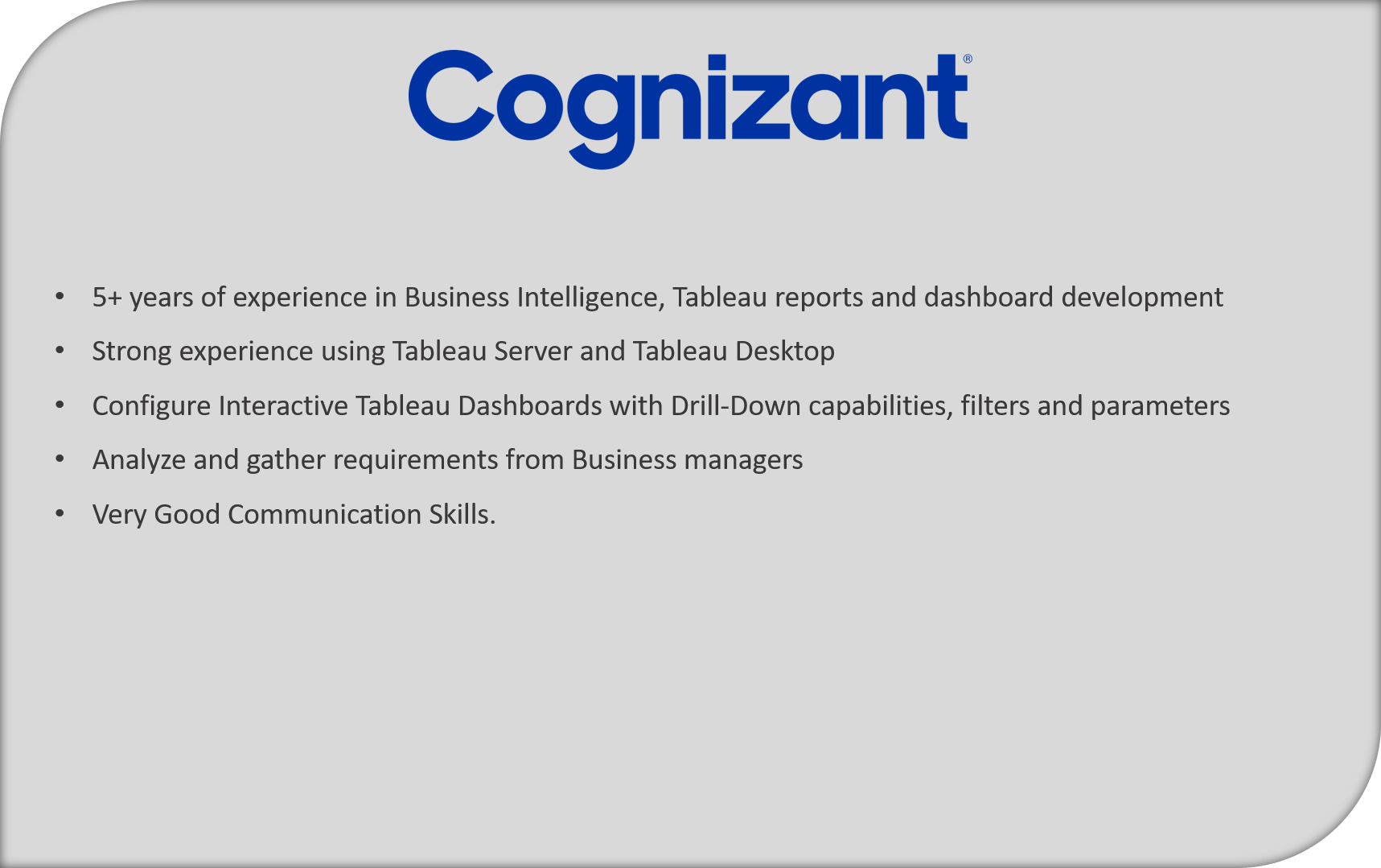 Cognizant job description - Tableau Developer Resume - Edureka